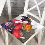 - P5826-Gorsel - Realhomes  Etnik Desen Zeminli Sarı Yelpazeli Japon Kadın Motifli Pofuduk Sandalye Minderi Realhomes