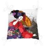 - P5826-Gorsel-2 - Realhomes  Etnik Desen Zeminli Sarı Yelpazeli Japon Kadın Motifli Pofuduk Sandalye Minderi Realhomes