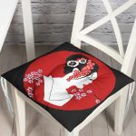 - P5829-Gorsel - Realhomes  Siyah ve Kırmızı Zeminli Japon Kız Modern Pofuduk Sandalye Minderi Realhomes