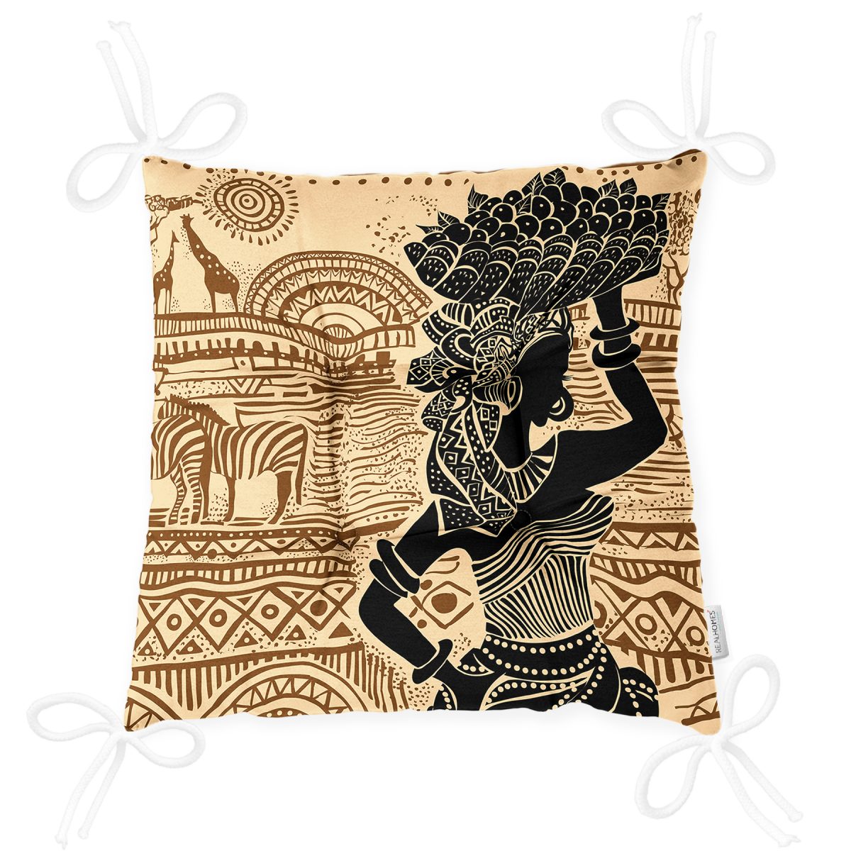 Etnik Desen Zeminli Afrika Kadın Motifli Dekoratif Pofuduk Sandalye Minderi Realhomes