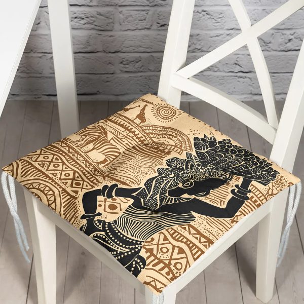 - P5836-Gorsel - Realhomes  Kırmızı Yelpazeli Şaman Japan Kadın Dijital Baskılı Pofuduk Sandalye Minderi Realhomes