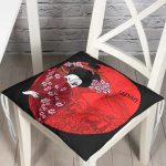 - P5837-Gorsel - Realhomes  Kırmızı Yelpazeli Şaman Japan Kadın Dijital Baskılı Pofuduk Sandalye Minderi Realhomes