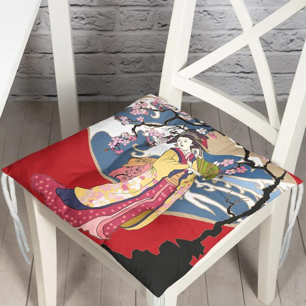 - P5840-Gorsel - Realhomes  Etnik Desen Zeminli Afrika Kadın Motifli Dekoratif Pofuduk Sandalye Minderi Realhomes