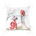 Dal Detaylı Şemsiyeli Japon Kızlar Modern Pofuduk Sandalye Minderi Realhomes