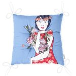 Çiçeğe Sarılmış Japon Kız Motifli Dekoratif Pofuduk Sandalye Minderi Realhomes
