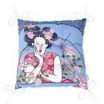 İnci Kolyeli Japon Kadın Dijital Baskılı Modern Pofuduk Sandalye Minderi Realhomes