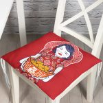 - P5857-Gorsel - Realhomes Meyve Sepetli Japon Kadın Desenli Modern Pofuduk Sandalye Minderi Realhomes