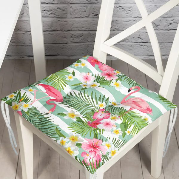 - Flamingo Background. Tropical Flowers Background. Vintage Seamle - Realhomes  RealHomes Özel Tasarım Düğmeli Pofuduk Sandalye Minderi Realhomes