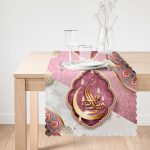 - Petek-RunnerSet-493-Gorsel-3 - Realhomes  Kaligrafi Motifli Ramazan Tasarımlı Dijital Baskılı Runner & Kırlent Kılıfı Seti Realhomes