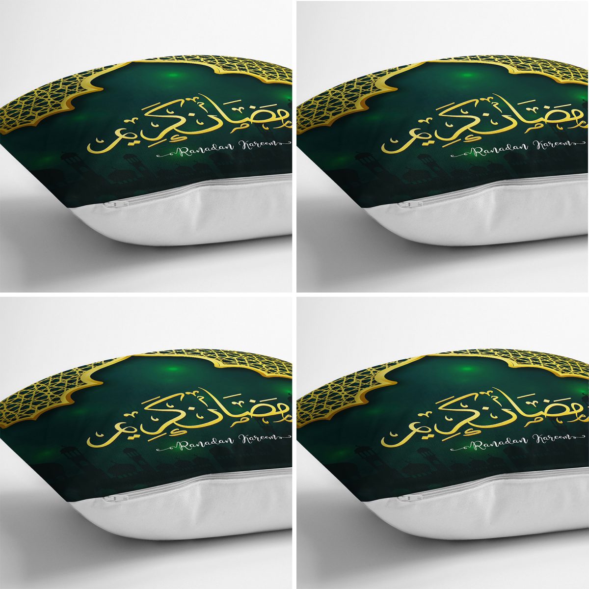 Ramadan Kareem Gold Detaylı Dijital Baskılı Runner & Kırlent Kılıfı Seti Realhomes