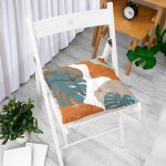 - Pofi-10013-Gorsel-1 - Realhomes  Renkli Zemin Tropik Yaprak Çizimli Dijital Baskılı Modern Pofuduk Sandalye Minderi Realhomes