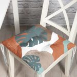 - Pofi-10013-Gorsel - Realhomes  Renkli Zemin Tropik Yaprak Çizimli Dijital Baskılı Modern Pofuduk Sandalye Minderi Realhomes