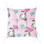 - Печать - Realhomes Realhomes Balonlu Unicorn Motifli Özel Tasarım Dijital Baskılı Modern Pofuduk Sandalye Minderi Realhomes