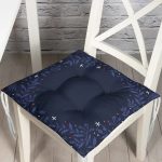 - Pofi-10075-Gorsel - Realhomes Lacivert Zeminli Çiçek Çerçeveli Dijital Baskılı Modern Pofuduk Sandalye Minderi Realhomes