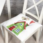 Minyatür Yeşil Ev Çizimli Dijital Baskılı Modern Pofuduk Sandalye Minderi Realhomes