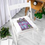 - Pofi-10116-Gorsel-1 - Realhomes  Minyatür Mor Ev Çizimli Dijital Baskılı Modern Pofuduk Sandalye Minderi Realhomes