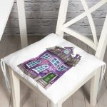 - Pofi-10116-Gorsel - Realhomes  Minyatür Mor Ev Çizimli Dijital Baskılı Modern Pofuduk Sandalye Minderi Realhomes