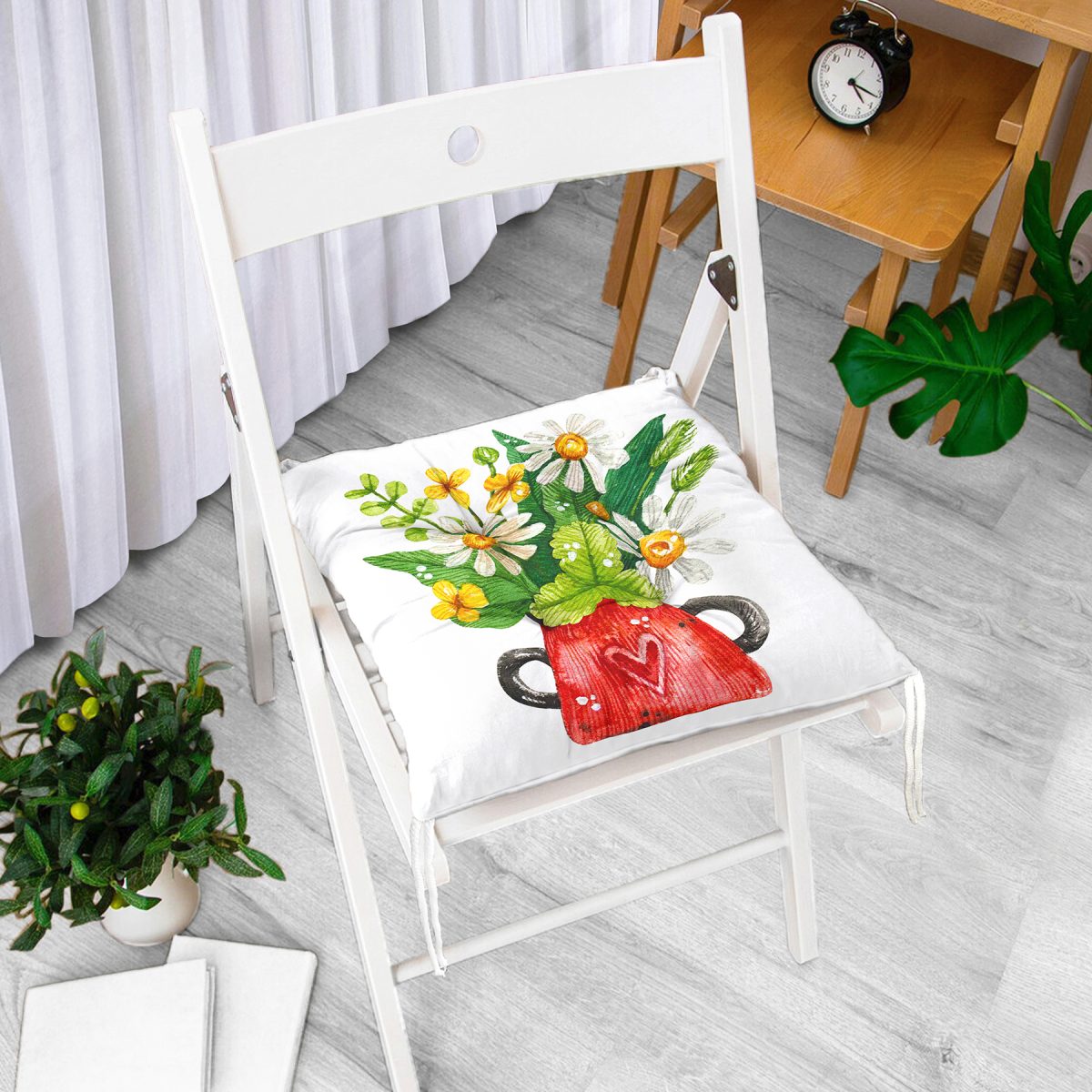 Pastel Rengarenk Çiçek Tasarımlı Dijital Baskılı Modern Pofuduk Sandalye Minderi Realhomes