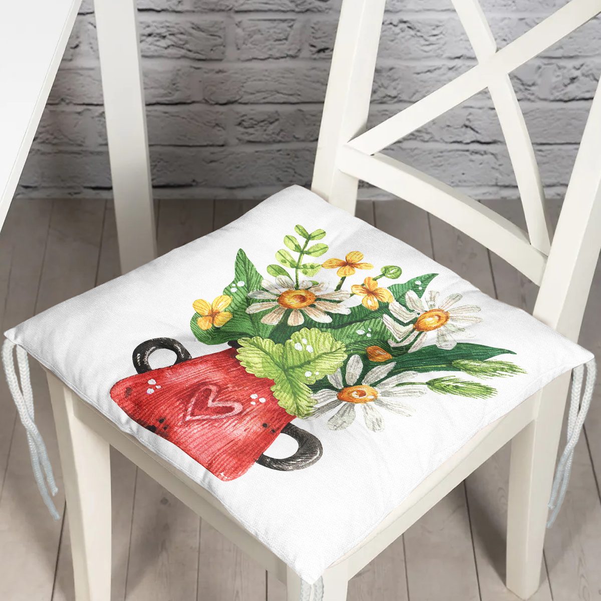 Pastel Rengarenk Çiçek Tasarımlı Dijital Baskılı Modern Pofuduk Sandalye Minderi Realhomes