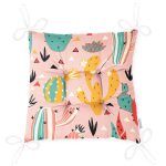 - Pink Desert pattern - Realhomes Realhomes Pembe Zeminli Kaktüs Tasarımlı Dijital Baskılı Modern Pofuduk Sandalye Minderi Realhomes