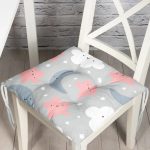 - Print - Realhomes Realhomes Renkli Bulutlar Arasında Ay Yıldız Tasarımlı Dijital Baskılı Modern Pofuduk Sandalye Minderi Realhomes