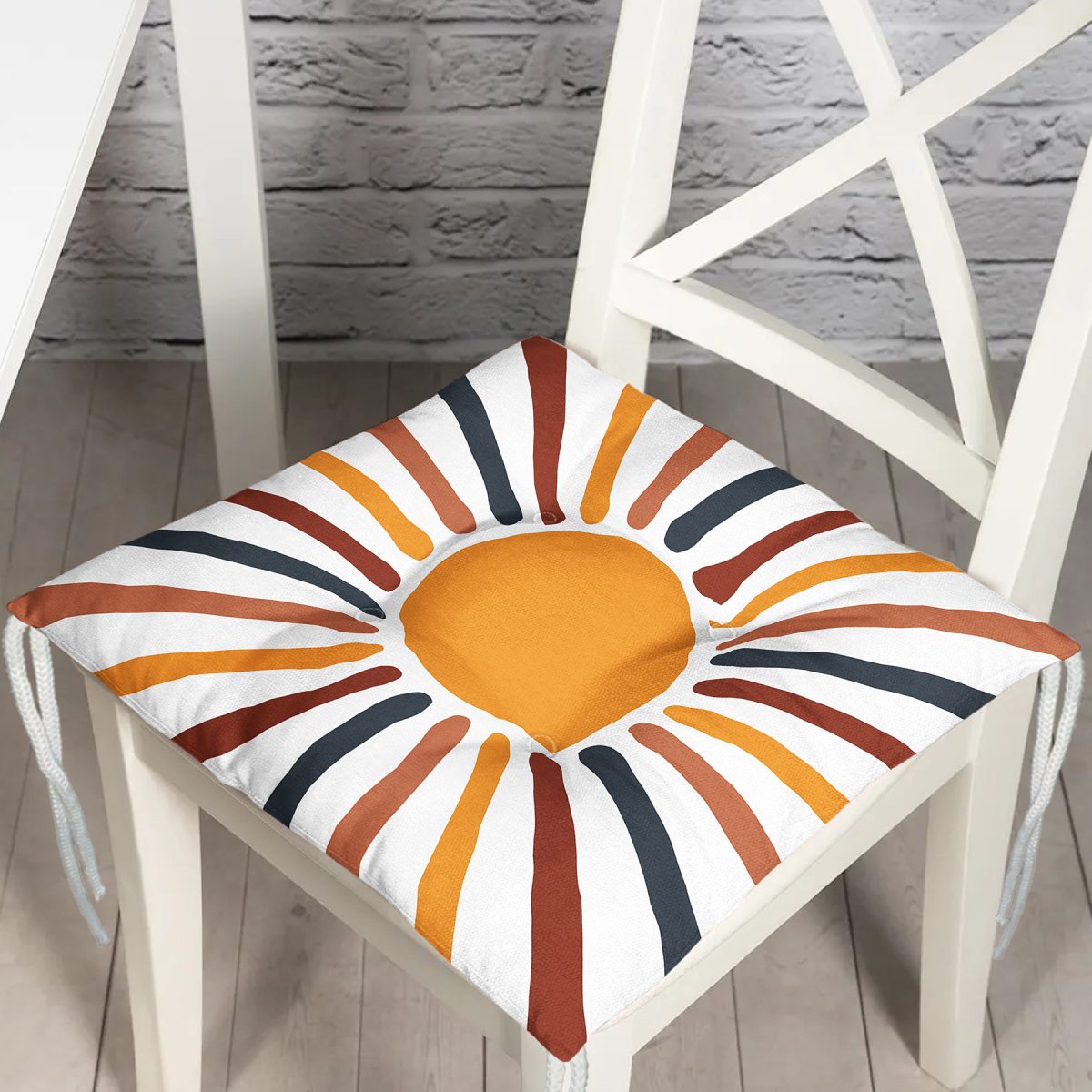 Güneş ve Renkli Işınları Özel Tasarım Dijital Baskılı Modern Pofuduk Sandalye Minderi Realhomes