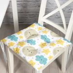 - Print - Realhomes  Realhomes Renkli Bulut Ay Tasarımlı Dijital Baskılı Modern Pofuduk Sandalye Minderi Realhomes