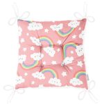 - Print - Realhomes Realhomes Pembe Zeminde Gökkuşağı Tasarımlı Dijital Baskılı Modern Pofuduk Sandalye Minderi Realhomes