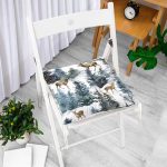 - Pofi-10347-Gorsel-1 - Realhomes  Suluboya Çam Ağacı & Geyik Tasarımlı Dijital Baskılı Modern Pofuduk Sandalye Minderi Realhomes