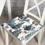 - Pofi-10347-Gorsel - Realhomes  Suluboya Çam Ağacı & Geyik Tasarımlı Dijital Baskılı Modern Pofuduk Sandalye Minderi Realhomes