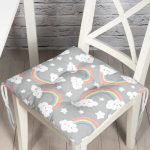 - Print - Realhomes Realhomes Gri Zeminde Gökkuşağı Tasarımlı Dijital Baskılı Modern Pofuduk Sandalye Minderi Realhomes