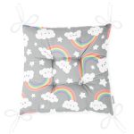 - Print - Realhomes Realhomes Gri Zeminde Gökkuşağı Tasarımlı Dijital Baskılı Modern Pofuduk Sandalye Minderi Realhomes