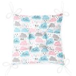 - Print - Realhomes  Realhomes Hello Baby Renkli Bulutlar Özel Tasarım Dijital Baskılı Modern Pofuduk Sandalye Minderi Realhomes