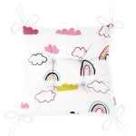 - Print - Realhomes Realhomes Bulut ve Gökkuşağı Çizimli Özel Tasarım Dijital Baskılı Modern Pofuduk Sandalye Minderi Realhomes