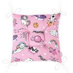 - Печать - Realhomes Realhomes Pembe Zeminli Uzay Tasarımlı Dijital Baskılı Modern Pofuduk Sandalye Minderi Realhomes