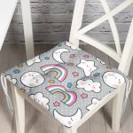 Realhomes Gri Zeminde Gökkuşağı ve Ay Yıldız Tasarımlı Dijital Baskılı Modern Pofuduk Sandalye Minderi Realhomes