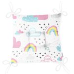 - Печать - Realhomes Bebek Desenli Gökkuşağı Ve Bulutlar Dijital Baskılı Özel Tasarım Modern Pofuduk Sandalye Minderi Realhomes