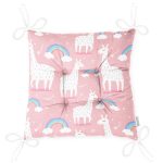 - Pofi-1115-Gorsel-2 - Realhomes Pembe Zeminde Lama Ve Gök Kuşağı Dijital Baskılı Özel Tasarım Modern Pofuduk Sandalye Minderi Realhomes