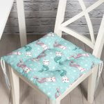 - new - Realhomes Realhomes Deniz Kızı Ayaklı Kedicik Tasarımlı Dijital Baskılı Modern Pofuduk Sandalye Minderi Realhomes