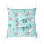 - new - Realhomes Realhomes Deniz Kızı Ayaklı Kedicik Tasarımlı Dijital Baskılı Modern Pofuduk Sandalye Minderi Realhomes