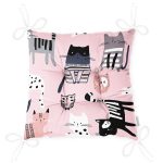 - Печать - Realhomes Realhomes Sevimli Kediler Özel Tasarım Dijital Baskılı Modern Pofuduk Sandalye Minderi Realhomes