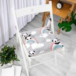 - Print - Realhomes Gökkuşağı Ve Panda Desenli Dijital Baskılı Özel Tasarım Modern Pofuduk Sandalye Minderi Realhomes