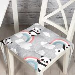 - Print - Realhomes Gökkuşağı Ve Panda Desenli Dijital Baskılı Özel Tasarım Modern Pofuduk Sandalye Minderi Realhomes
