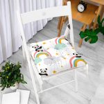 - Print - Realhomes Panda Gökkuşağı Sevimli Tasarım Dijital Baskılı Özel Tasarım Modern Pofuduk Sandalye Minderi Realhomes