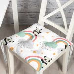 - Print - Realhomes Panda Gökkuşağı Sevimli Tasarım Dijital Baskılı Özel Tasarım Modern Pofuduk Sandalye Minderi Realhomes