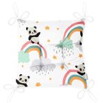 - Print - Realhomes Panda Gökkuşağı Sevimli Tasarım Dijital Baskılı Özel Tasarım Modern Pofuduk Sandalye Minderi Realhomes
