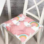 - Print - Realhomes Gökkuşağı Ve Sevimli Tavşan Dijital Baskılı Özel Tasarım Modern Pofuduk Sandalye Minderi Realhomes