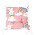 - Print - Realhomes Gökkuşağı Ve Sevimli Tavşan Dijital Baskılı Özel Tasarım Modern Pofuduk Sandalye Minderi Realhomes