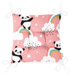 - Print - Realhomes  Pembe Zeminde Bulutlar Ve Panda Dijital Baskılı Özel Tasarım Modern Pofuduk Sandalye Minderi Realhomes