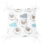 - Merry Christmas 2018 - Realhomes Beyaz Zeminde Uyuyan Koyun Motifli Dijital Baskılı Özel Tasarım Modern Pofuduk Sandalye Minderi Realhomes